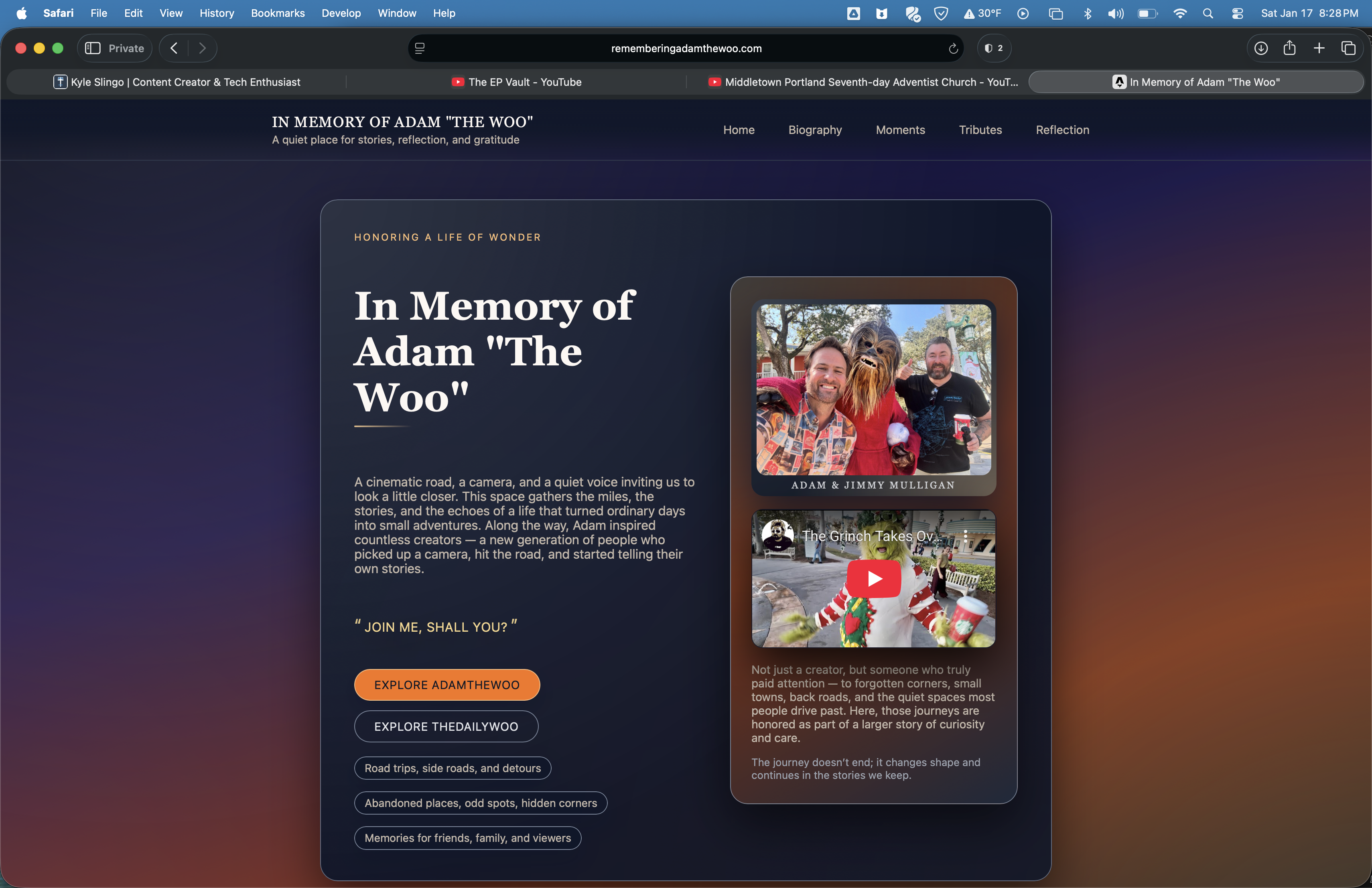 Remembering Adam the Woo website preview